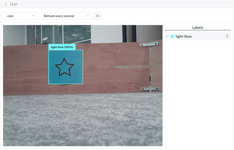 Live camera feed with bounding boxes drawn around detected regions